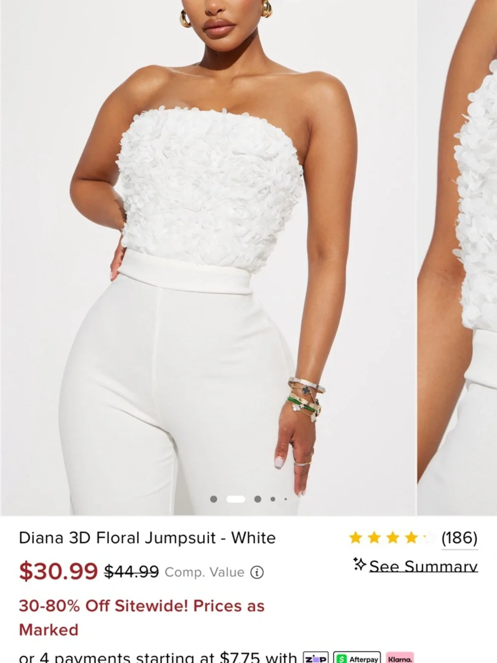 Fashion Nova White Diana 3D Floral Strapless Jumpsuit - Picture 2 of 2